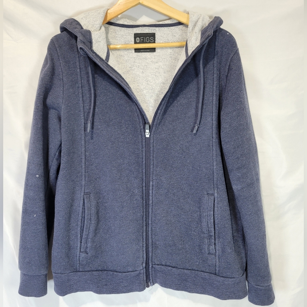 FIGS Full Zip Fleece Lined Medical Scrubs Nurse Blue Hoodie